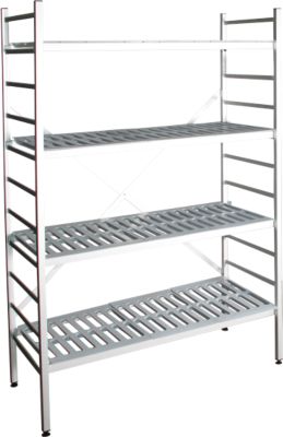 Rayonnage à emboîter aluminium, module de base, avec 4 étagères grillagées en plastique, H 1950 x l. 1000 x P 400 mm