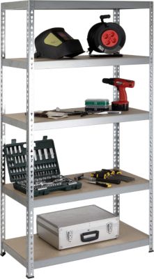 Rayonnage à emboîter - pour charges lourdes - avec 5 étagères - l. 920 x P 300 x H 2000 mm - galvanisé