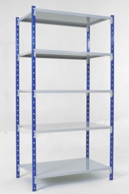 Rayonnage à emboîter - universel - l. 1000 x P 300 x H 2000 mm - 5 étagères - capacité de charge par étagère 125 kg - bleu ciel RAL 5015