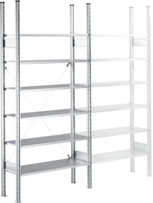 Rayonnage à étagères R3000 SSI Schäfer, Rayonnage de base, 5 tablettes galvanisées, l. 1055 x H 2278 mm