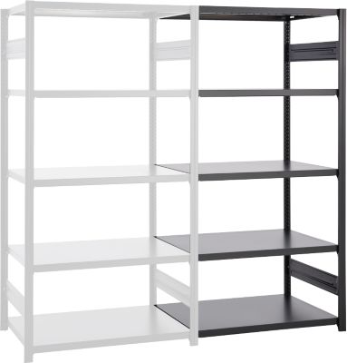 Rayonnage emboîtable ORDO Business - acier - élément d'extension – modulaire – charge admissible 1200 kg - l. 760 x P 435 x H 2000 mm - avec 5 tablettes – noir profond mat RAL 9005