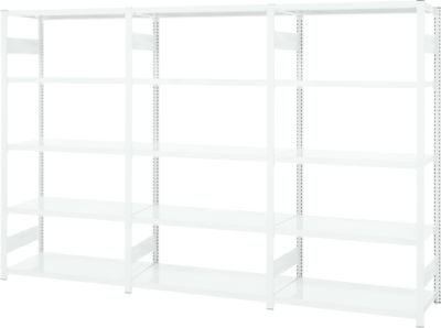 Rayonnage emboîtable ORDO Professional - acier - 1 élément de base + 2 éléments d'extension – modulaire – charge admissible 1200 kg - l. 2330 x P 435 x H 2000 mm - avec 15 tablettes – blanc signalisation RAL 9016