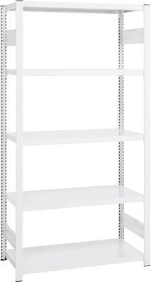 Rayonnage emboîtable ORDO Professional - acier - élément de base – modulaire – charge admissible 1200 kg - l. 810 x P 435 x H 2000 mm - avec 5 tablettes – blanc trafic RAL 9016