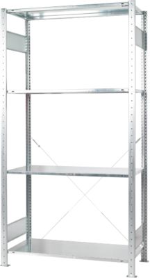 Rayonnage emboîtable Schulte green, rayonnage de base, extensible, 4 tablettes, L 1000 x P 400 x H 2000 mm, acier galvanisé