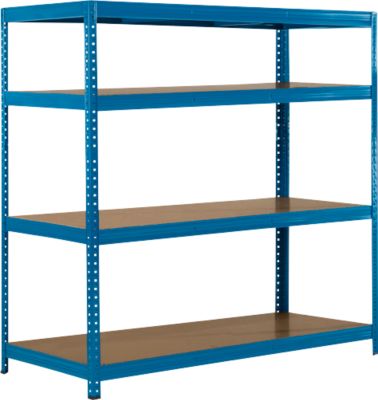 Rayonnage longue portée - ensemble complet - l. 1500 x P 800 x H 1600 mm - 4 étagères - capacité de charge par étagère 350 kg - laqué époxy - bleu ciel RAL 5015