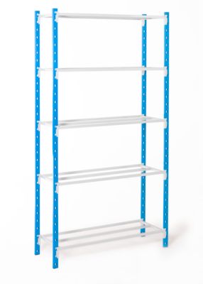 Rayonnage universel à emboîter, module de base, 5 tablettes grillagées, cap. du compartiment 122 kg, l. 1250 x H 2000 x P 300 mm