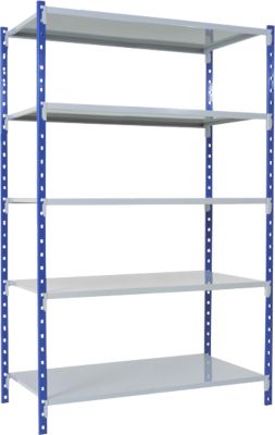 Rayonnage universel sans vis, baie de base, 5 tablettes en tôle d'acier, charge max. 125 kg, L 1250 x H 2000 x P 300 mm