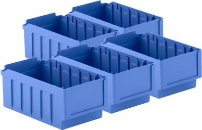 Regalkasten SSI Schäfer RK 321, 6 Fächer, Etikettenhalter, L 290 x B 162 x H 115 mm, Polystyrol, blau, 5 Stück