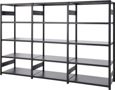 Regalkombination ORDO Business, 1 Grundregal + 2 Anbauregale, 15 Böden, modular, Fachlast 140 kg, Feldlast 1200 kg, B 2330 x T 435 x H 2000 mm, tiefschwarz