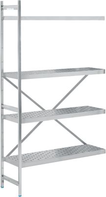 Regalsystem, Anbauregal, Edelstahl, gelochter Boden, H 2000 x B 1175 x T 400 mm