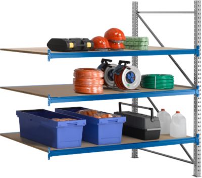 Regalsystem WR 600, Anbaufeld, Traverse blau, mit 3 Ebenen, 2500 x 2200 x 1050 mm