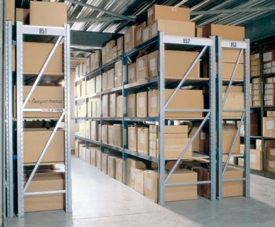 Regalsystem WR 600, Grundfeld, Traverse verzinkt, mit 2 Ebenen, 2200 x 1500 x 800 mm