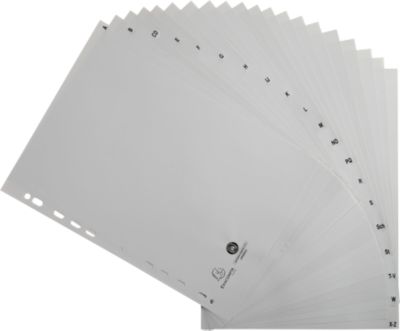 Register Exacompta 1720B, Format A4, Universallochung, Taben A-Z, B 225 x H 297 mm, Blauer Engel, Recycling-Kunststoff, grau