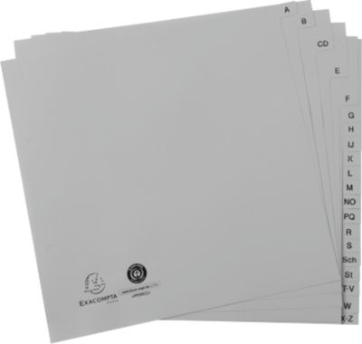 Register Exacompta 1723B, A4 Halbformat, 2-fach-Lochung, Taben A-Z, B 225 x H 210 mm, Blauer Engel, Recycling-Kunststoff, grau