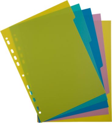 Registerkarten Exacompta Forever Young, Format A4, blanko, gelocht, bedruck- & beschreibbare Taben, Recycling-Kunststoff, farbsortiert, 5 Stück