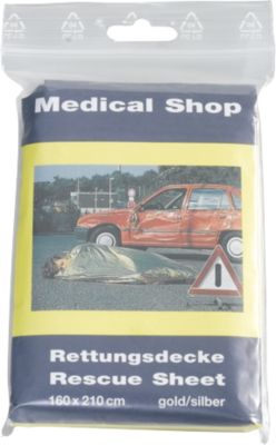 Rettungsdecke Medical Shop, L 2000 x B 1600 mm, aluminiumbedampfte Polyesterfolie, gold-silber