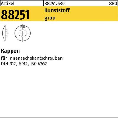 Reyher Abdeckkappen R 88251, Innen-6kt, Durchmesser 10 mm, M12, Kunststoff grau, 200 Stück