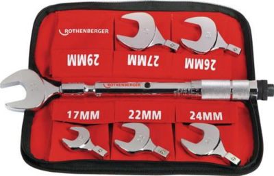 Rothenberger Drehmoment-Gabelschlüsselset, 7-teilig, SW 17-29 mm, wechselbare Einsätze, Sechskant