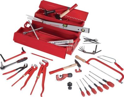 ROTHENBERGER Werkzeugset Azubi, 50-teilig, inkl. Montage-Werkzeugkasten, Ratschenschlüssel, Wasserwaage, Schraubendreher-Set