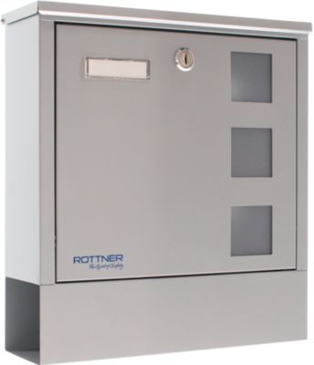 Rottner Briefkasten Lago Silver – Hochwertiger Stahl, Silber, mit Zeitungsrolle