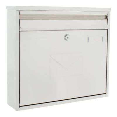 Rottner Briefkasten Teramo, Wandmontage, beidseitiger Einwurf, Namensschlid, Zylinderschloss, inkl. 2 Schlüssel, Edelstahl, B 360 x T 80 x H 320 mm