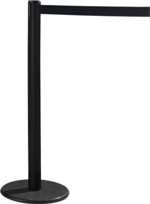 RS-GUIDESYSTEMS® Gurtpfosten GLA 28, inkl. Bodenteller Ø 330 mm & Gurtkassette 2,3 m Auszug, 1 Stück, Gurt schwarz
