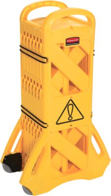 Rubbermaid Absperrsystem, mobil, ausziehbar auf 4 m, 16-gliedrig, mit 2 Laufrollen und 4 Sicherungsbändern, gelb