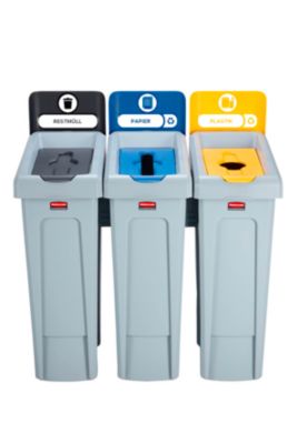 Rubbermaid Recyclingstation Slim Jim, für Papier, Kunststoff und Restmüll, 3 x 87 l, B 914 x T 546 x H 1022 mm, mit Klemmgriffen