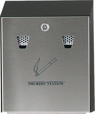 Rubbermaid Wandascher Smokers Station, für den Außenbereich, abschließbar, B 254 x T 76 x H 317 mm, 3,1 l, Stahl feuerverzinkt, silber