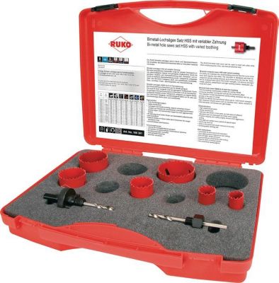 RUKO Lochsägensatz 8-tlg., Ø 19-57 mm, HSS-Bi-Metall, Schnitttiefe 38 mm, für Sanitär, inkl. Kunststoffkoffer