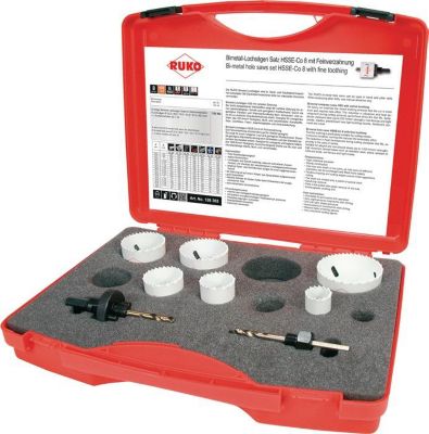 RUKO Lochsägensatz 8-tlg., Ø 22-68 mm, Schnitttiefe 38 mm, HSSE-Co8-Bi-Metall, für Sanitär, Kunststoffkoffer