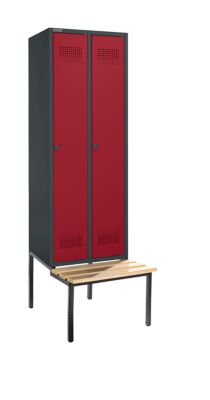 Schäfer Shop Genius Armoire à linge avec banquette, 2 compartiments, largeur de compartiment 300 mm, verrou de sécurité, anthracite/rouge rubis