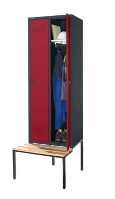 Schäfer Shop Genius Armoire à linge avec banquette, 2 compartiments, largeur de compartiment 300 mm, verrou de sécurité, anthracite/rouge rubis
