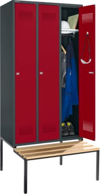 Schäfer Shop Genius Armoire à linge avec banquette, 3 compartiments, largeur de compartiment 300 mm, serrure à cylindre, anthracite/rouge rubis