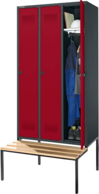 Schäfer Shop Genius Armoire à linge avec banquette, 3 compartiments, largeur de compartiment 300 mm, verrou de sécurité, anthracite/rouge rubis