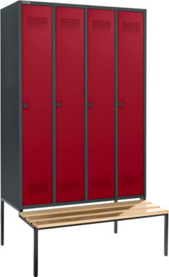 Schäfer Shop Genius Armoire à linge avec banquette, 4 compartiments, largeur de compartiment 300 mm, verrou de sécurité, anthracite/rouge rubis