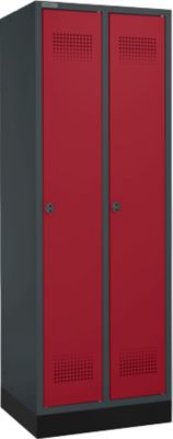 Schäfer Shop Genius Armoire à linge avec base, 2 compartiments, largeur de compartiment 300 mm, verrou de sécurité, anthracite/rouge rubis