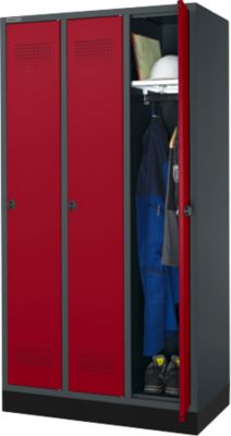 Schäfer Shop Genius Armoire à linge avec base, 3 compartiments, largeur de compartiment 300 mm, verrou de sécurité, anthracite/rouge rubis