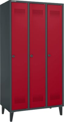Schäfer Shop Genius Armoire à linge avec pieds, 3 compartiments, fermeture à vis, anthracite/rouge rubis