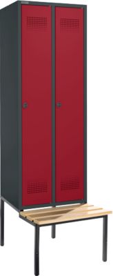 Schäfer Shop Genius Casier de vestiaires avec banc, 2 compartiments, serrure de sécurité à came batteuse, anthracite RAL 7016/rouge