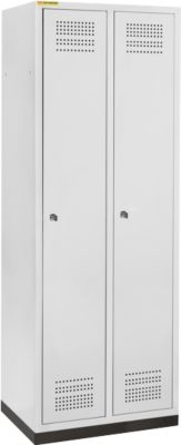 Schäfer Shop Genius Casier de vestiaires sur socle, 2 compartiments, largeur de compartiment 300 mm, serrure à cylindre, gris clair/gris clair