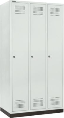 Schäfer Shop Genius Casier de vestiaires sur socle, 3 compartiments, largeur de compartiment 300 mm, serrure à cylindre, gris clair