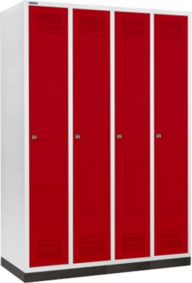 Schäfer Shop Genius Casier de vestiaires sur socle, 4 compartiments, largeur de compartiment 300 mm, serrure à cylindre, rouge rubis