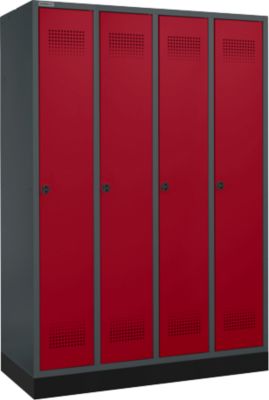 Schäfer Shop Genius Casier de vestiaires sur socle, 4 compartiments, serrure à came batteuse, anthracite/rouge