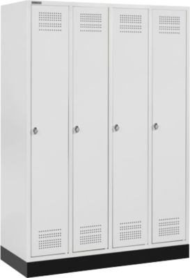 Schäfer Shop Genius Casier de vestiaires sur socle, 4 compartiments, serrure à came batteuse, gris clair/gris clair