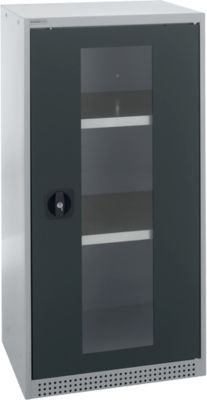 Schäfer Shop Genius Flügeltürenschrank FS, Stahl, Sichtfenster, Lüftungslöcher, B 545 x T 520 x H 1105 mm, 3 OH, Weissalu/Anthrazitgrau, bis 150 kg