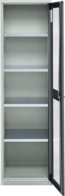Schäfer Shop Genius Flügeltürenschrank FS, Stahl, Sichtfenster, Lüftungslöcher, B 545 x T 520 x H 1950 mm, 5 OH, Lichtgrau/Anthrazitgrau, bis 250 kg 