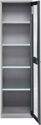 Schäfer Shop Genius Flügeltürenschrank FS, Stahl, Sichtfenster, Lüftungslöcher, B 545 x T 520 x H 1950 mm, 5 OH, Weißalu/Anthrazitgrau, bis 250 kg 