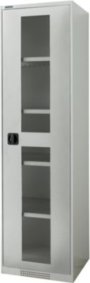Schäfer Shop Genius Flügeltürenschrank FS, Stahl, Sichtfenster, Lüftungslöcher, B 545 x T 620 x H 1950 mm, 5 OH, Lichtgrau/Lichtgrau, bis 250 kg