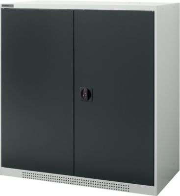 Schäfer Shop Genius Flügeltürschrank FS, Stahl, mit Belüftungslöchern, B 1055 x T 420 x H 1105 mm, 3 OH, lichtgrau/anthrazitgrau, bis 450 kg